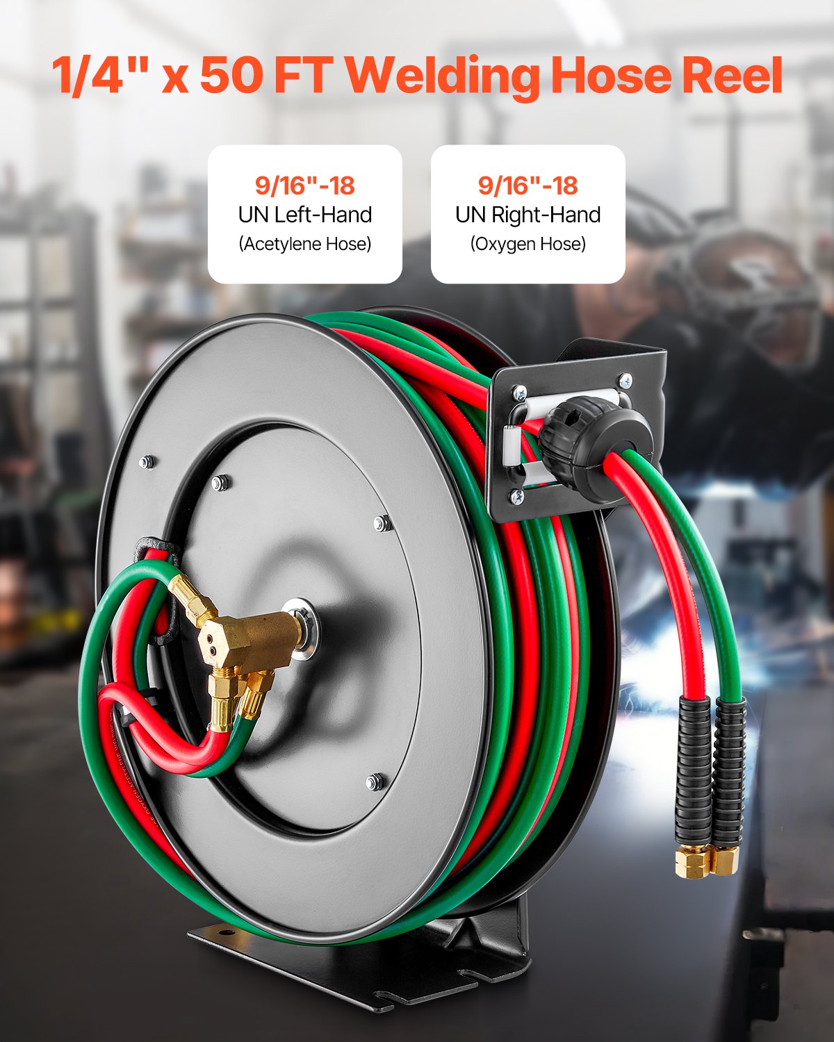 Retractable Welding Hose Reel 1/4 in x 50FT Oxygen Acetylene Rubber Hose R Grade - Image 2