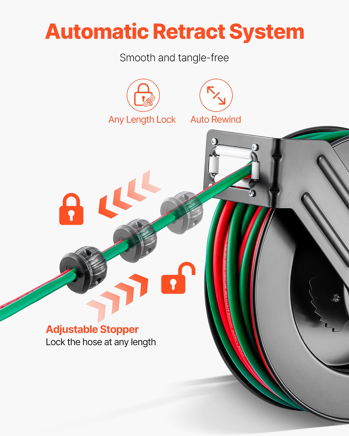 Retractable Welding Hose Reel 1/4 in x 50FT Oxygen Acetylene Rubber Hose R Grade - Image 3
