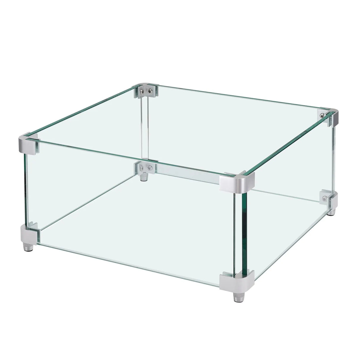 Gas Fire Pit Wind Guard for Square Fire Table, 380 x 380 x 180 mm Clear Tempered Wind Guard for Firepits, 8mm Thick Square Glass Shield, Glass Panel with Hard Corner Bracket & Feet