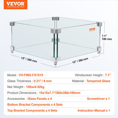 Gas Fire Pit Wind Guard for Square Fire Table, 380 x 380 x 180 mm Clear Tempered Wind Guard for Firepits, 8mm Thick Square Glass Shield, Glass Panel with Hard Corner Bracket & Feet - Image 7
