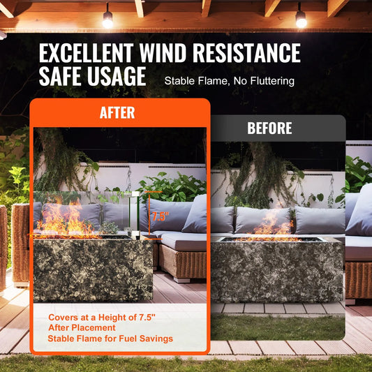 Gas Fire Pit Wind Guard for Square Fire Table, 543 x 543 x 191 mm Clear Tempered Wind Guard for Firepits, 8mm Thick Square Glass Shield, Glass Panel with Hard Corner Bracket & Feet - Image 2