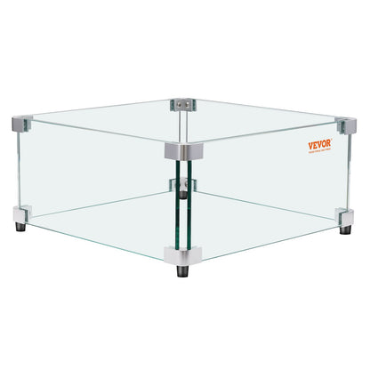 Gas Fire Pit Wind Guard for Square Fire Table, 543 x 543 x 191 mm Clear Tempered Wind Guard for Firepits, 8mm Thick Square Glass Shield, Glass Panel with Hard Corner Bracket & Feet
