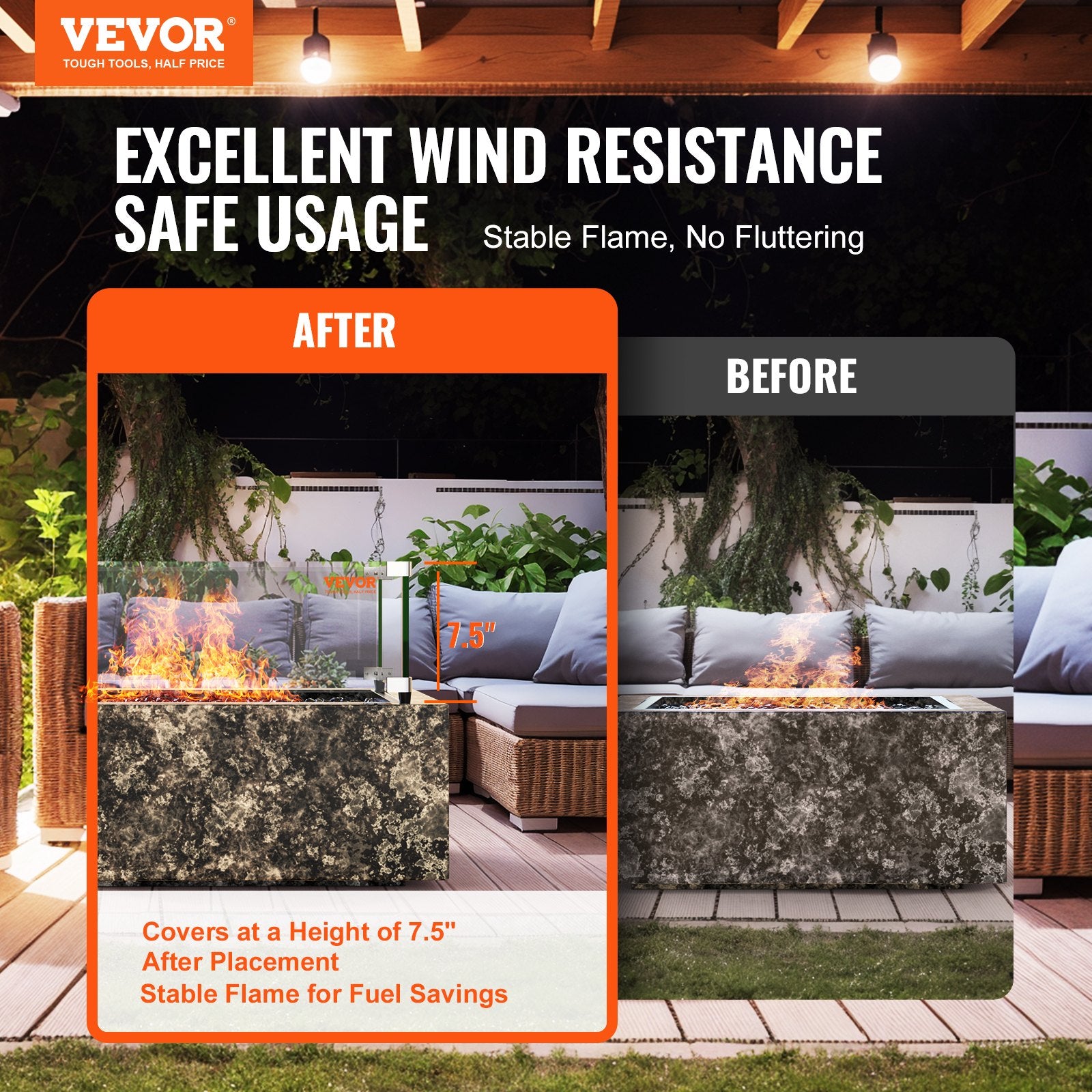 Gas Fire Pit Wind Guard for Square Fire Table, 543 x 543 x 191 mm Clear Tempered Wind Guard for Firepits, 8mm Thick Square Glass Shield, Glass Panel with Hard Corner Bracket & Feet - Image 2