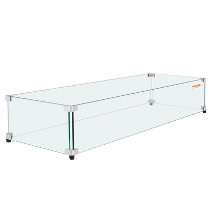 Glass Wind Guard for Rectangular Fire Pit Table 798 x 317 x 165 mm, 8mm Thick and Sturdy Tempered Glass Panel with Hard Aluminum Corner Bracket & Rubber Feet, Easy to Assemble