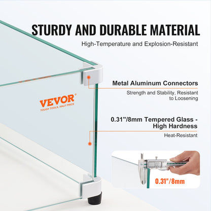 Glass Wind Guard for Rectangular Fire Pit Table 798 x 317 x 165 mm, 8mm Thick and Sturdy Tempered Glass Panel with Hard Aluminum Corner Bracket & Rubber Feet, Easy to Assemble - Image 3