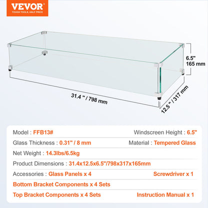 Glass Wind Guard for Rectangular Fire Pit Table 798 x 317 x 165 mm, 8mm Thick and Sturdy Tempered Glass Panel with Hard Aluminum Corner Bracket & Rubber Feet, Easy to Assemble - Image 7