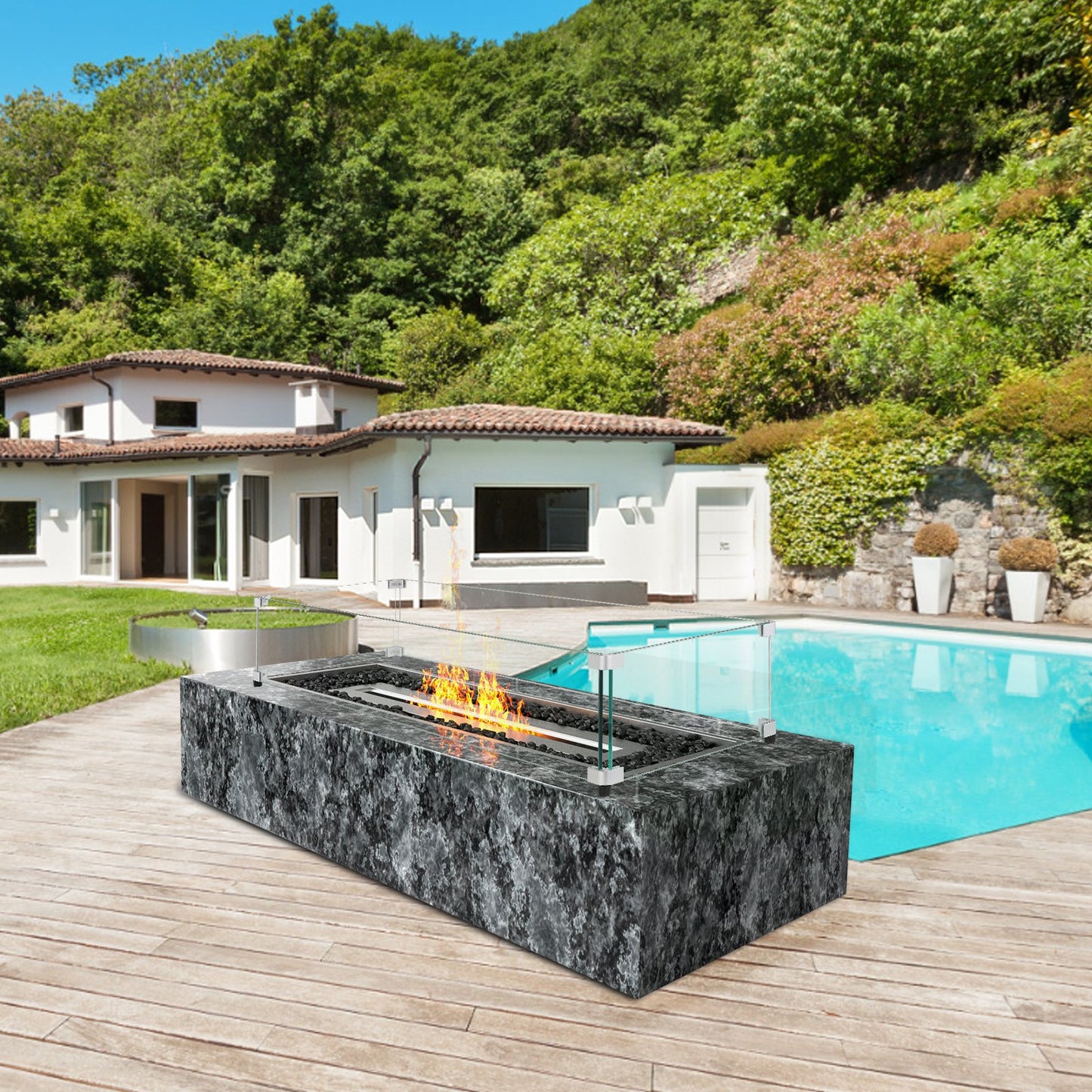 Glass Wind Guard for Rectangular Fire Pit Table 798 x 317 x 165 mm, 8mm Thick and Sturdy Tempered Glass Panel with Hard Aluminum Corner Bracket & Rubber Feet, Easy to Assemble - Image 8
