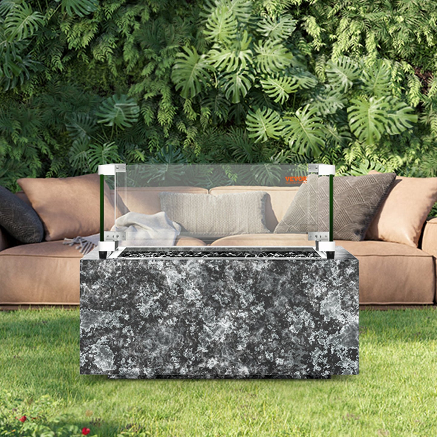 Gas Fire Pit Wind Guard for Square Fire Table, 493 x 493 x 191 mm Clear Tempered Wind Guard for Firepits, 8mm Thick Square Glass Shield, Glass Panel with Hard Corner Bracket & Feet - Image 8