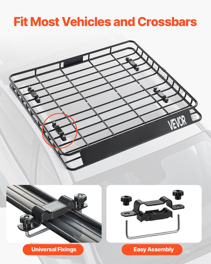 Roof Rack Cargo Carrier, 1095 x 1270 x 105 mm, Universal Rooftop Cargo Basket, Car Top Luggage Holder with 68 kg Max Load Capacity, 4.1 in Fence, Anti-Rust Alloy Steel, Wind Fairing, for SUV Car - Image 3