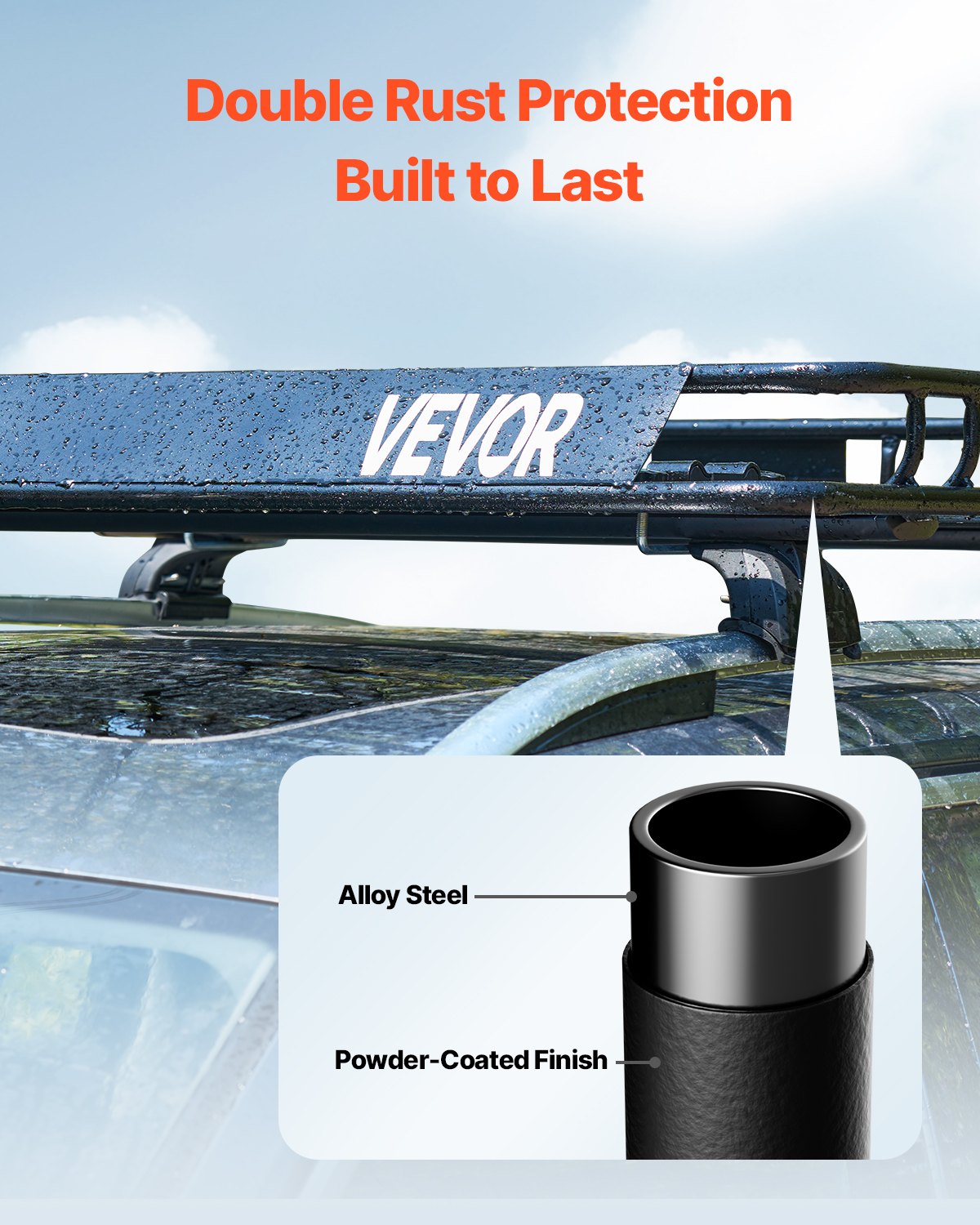 Roof Rack Cargo Carrier, 1095 x 1270 x 105 mm, Universal Rooftop Cargo Basket, Car Top Luggage Holder with 68 kg Max Load Capacity, 4.1 in Fence, Anti-Rust Alloy Steel, Wind Fairing, for SUV Car - Image 4