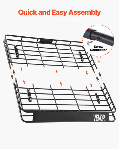 Roof Rack Cargo Carrier, 1095 x 1270 x 105 mm, Universal Rooftop Cargo Basket, Car Top Luggage Holder with 68 kg Max Load Capacity, 4.1 in Fence, Anti-Rust Alloy Steel, Wind Fairing, for SUV Car - Image 5