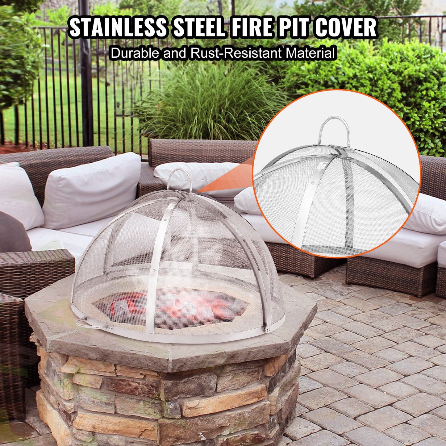 Firepit Spark Screen Lid, 40" Diameter, Outdoor Firepit Ring Cover Round Accessories, Fire Pit Metal Cover, Easy-Opening Stainless Steel Fire Ring Covers for Outdoor Patio Fire Pits Backyard - Image 2