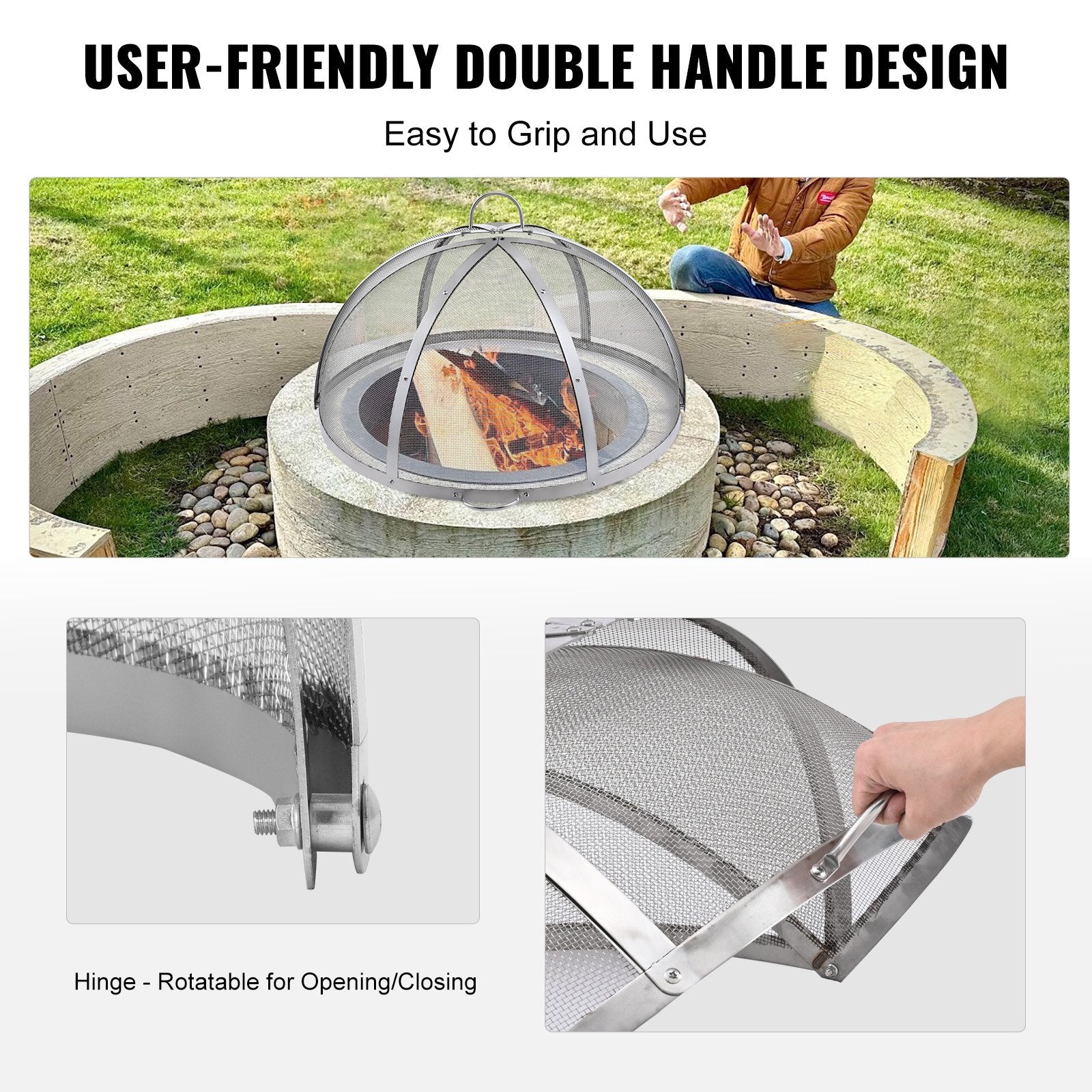 Firepit Spark Screen Lid, 40" Diameter, Outdoor Firepit Ring Cover Round Accessories, Fire Pit Metal Cover, Easy-Opening Stainless Steel Fire Ring Covers for Outdoor Patio Fire Pits Backyard - Image 4