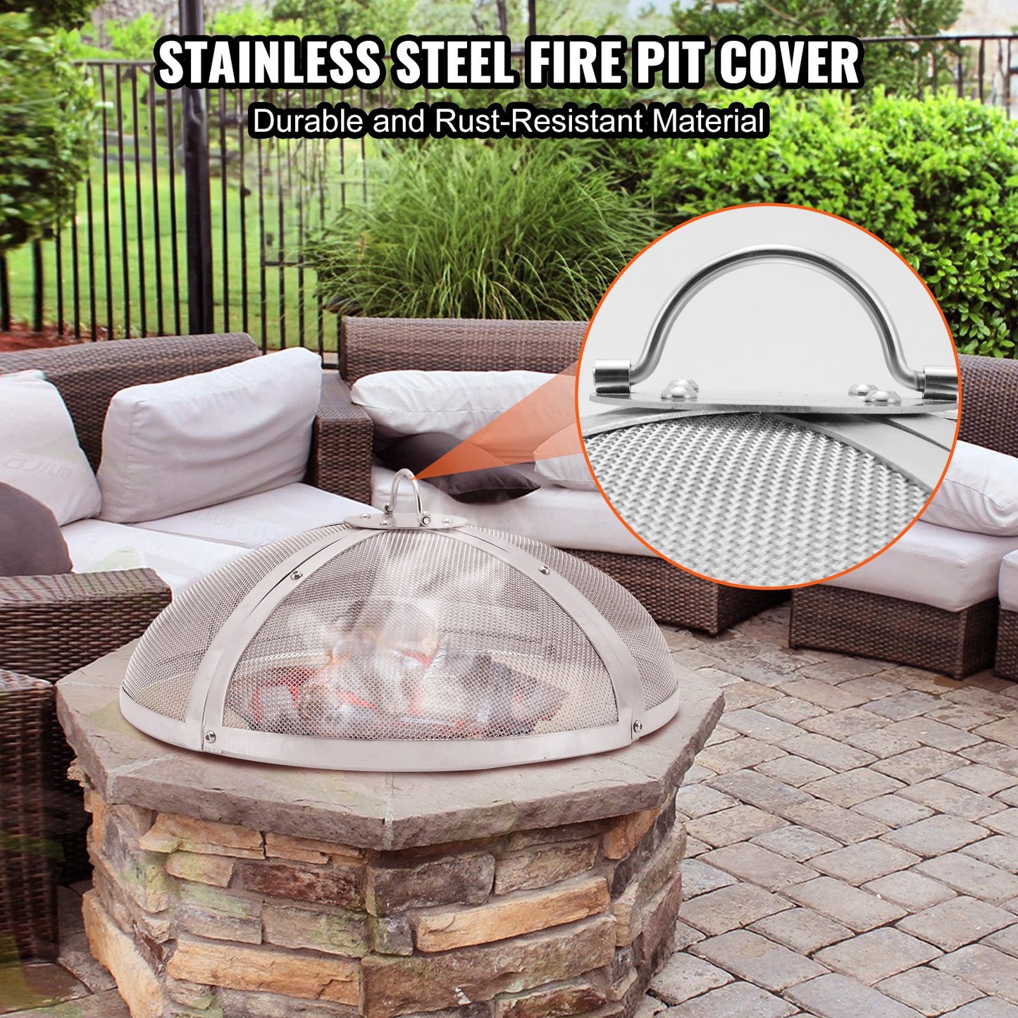 Fire Pit Spark Screen Round 36", Reinforced Heavy Duty Steel Metal Cover, Outdoor Firepit Lid, Easy-Opening Top Screen Covers Round with Ring Handle for Outdoor Patio Fire Pits Backyard - Image 2