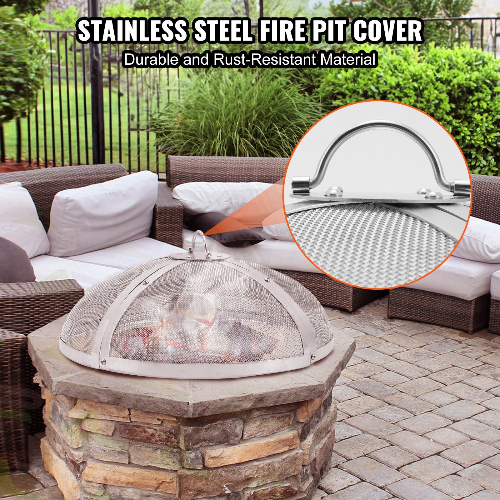 Fire Pit Spark Screen Round 36", Reinforced Heavy Duty Steel Metal Cover, Outdoor Firepit Lid, Easy-Opening Top Screen Covers Round with Ring Handle for Outdoor Patio Fire Pits Backyard - Image 2