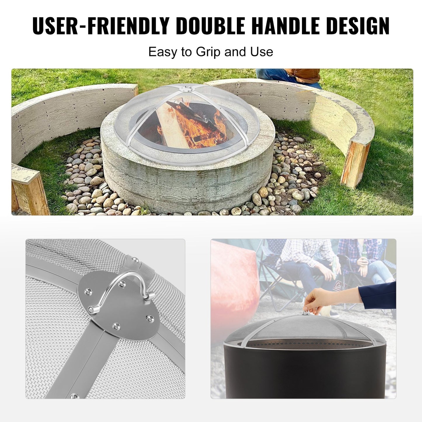 Fire Pit Spark Screen Round 36", Reinforced Heavy Duty Steel Metal Cover, Outdoor Firepit Lid, Easy-Opening Top Screen Covers Round with Ring Handle for Outdoor Patio Fire Pits Backyard - Image 4
