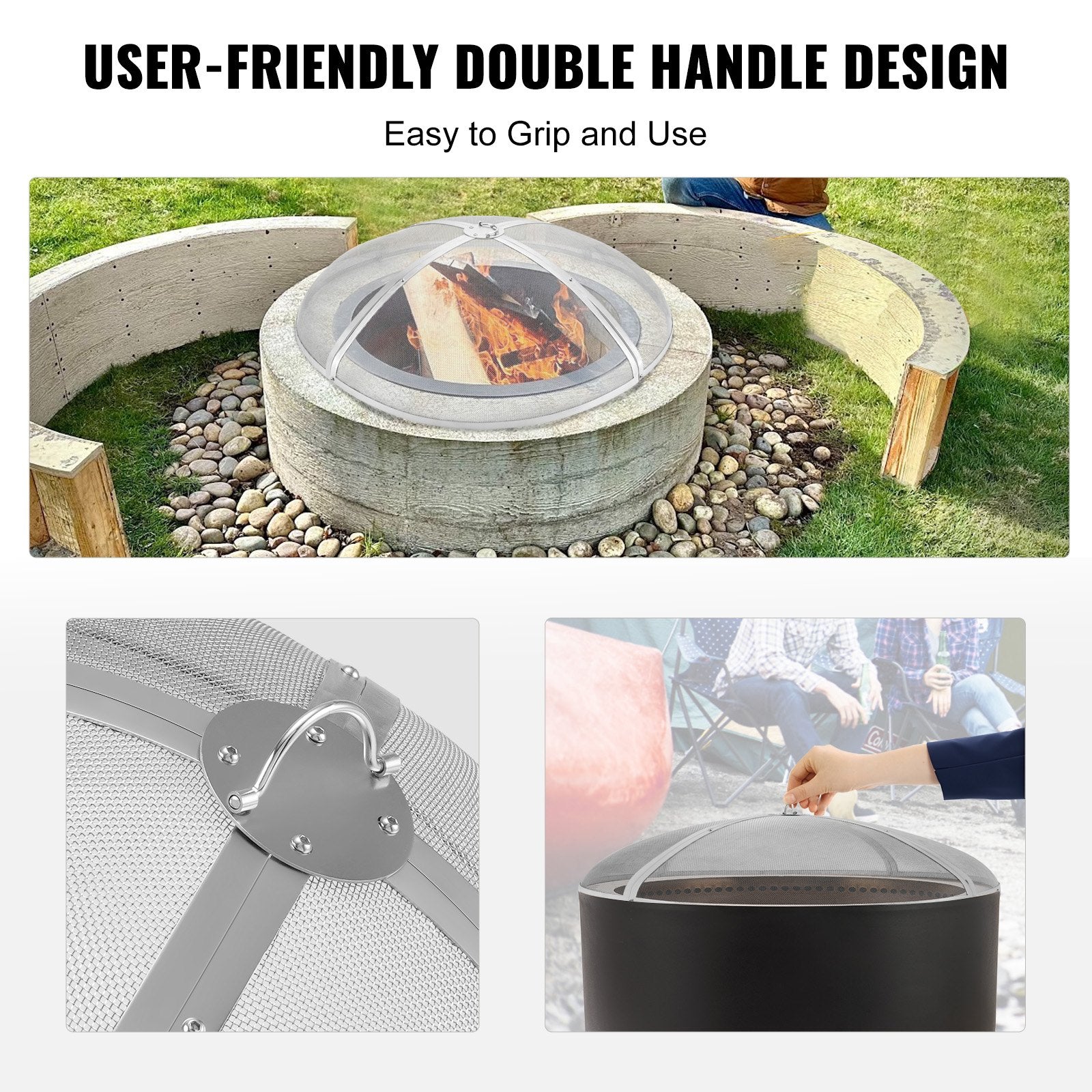 Fire Pit Spark Screen Round 36", Reinforced Heavy Duty Steel Metal Cover, Outdoor Firepit Lid, Easy-Opening Top Screen Covers Round with Ring Handle for Outdoor Patio Fire Pits Backyard - Image 4