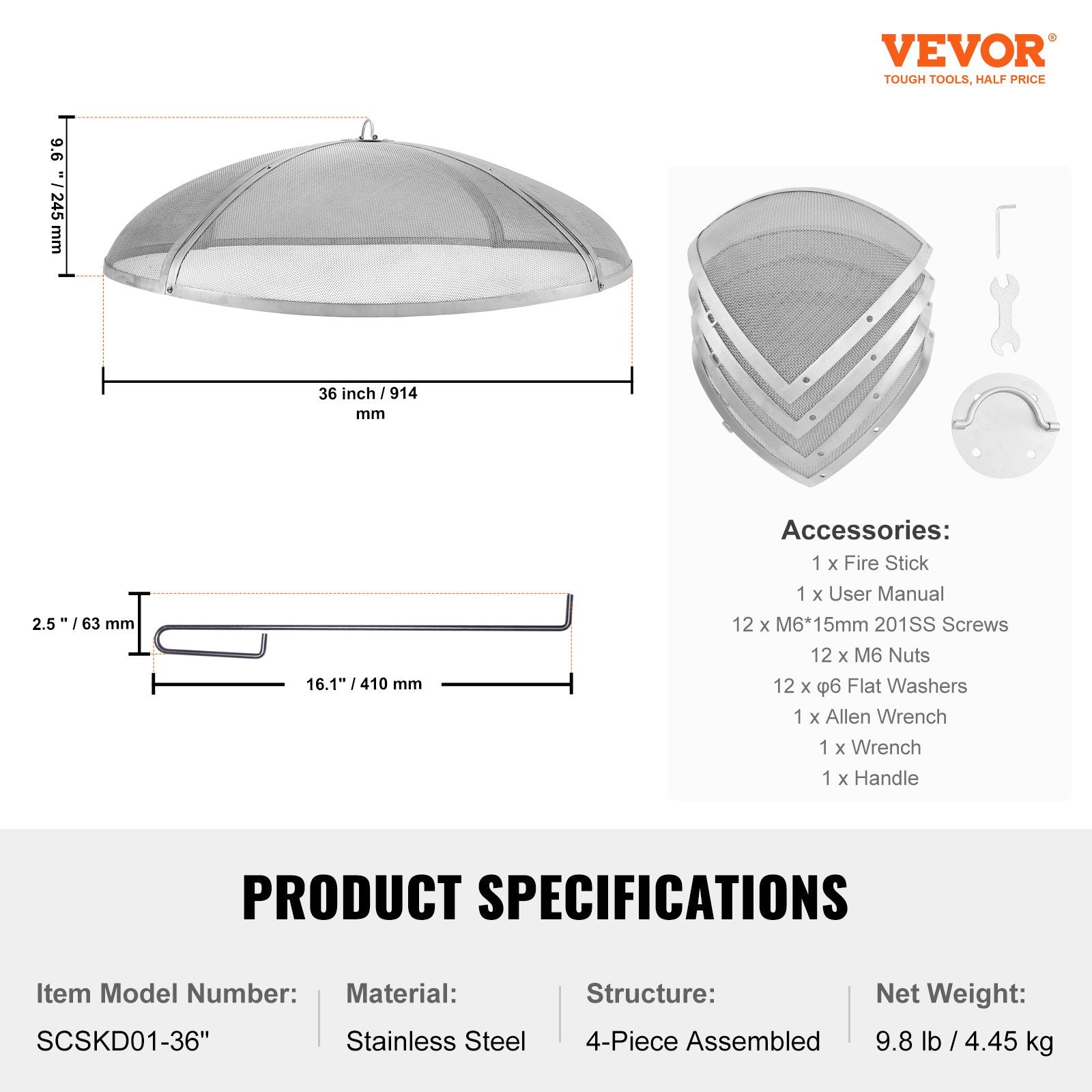 Fire Pit Spark Screen Round 36", Reinforced Heavy Duty Steel Metal Cover, Outdoor Firepit Lid, Easy-Opening Top Screen Covers Round with Ring Handle for Outdoor Patio Fire Pits Backyard - Image 7