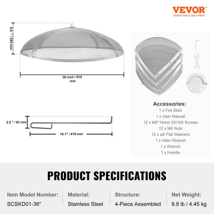 Fire Pit Spark Screen Round 36", Reinforced Heavy Duty Steel Metal Cover, Outdoor Firepit Lid, Easy-Opening Top Screen Covers Round with Ring Handle for Outdoor Patio Fire Pits Backyard - Image 7