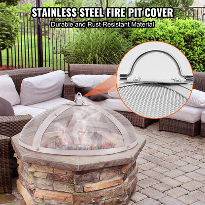 Fire Pit Spark Screen Round 20", Reinforced Heavy Duty Steel Metal Cover, Outdoor Firepit Lid, Easy-Opening Top Screen Covers Round with Ring Handle for Outdoor Patio Fire Pits Backyard - Image 2