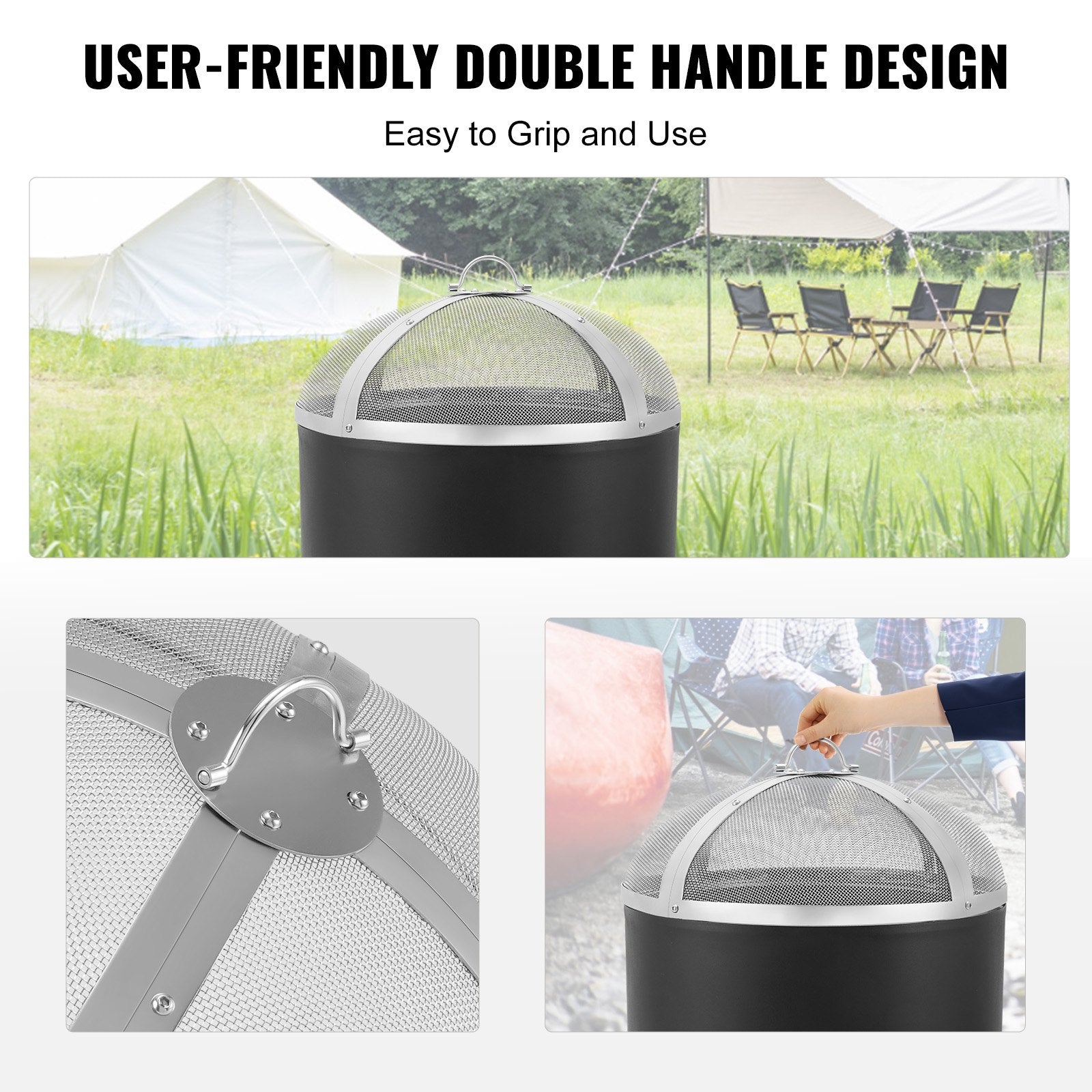 Fire Pit Spark Screen Round 20", Reinforced Heavy Duty Steel Metal Cover, Outdoor Firepit Lid, Easy-Opening Top Screen Covers Round with Ring Handle for Outdoor Patio Fire Pits Backyard - Image 4