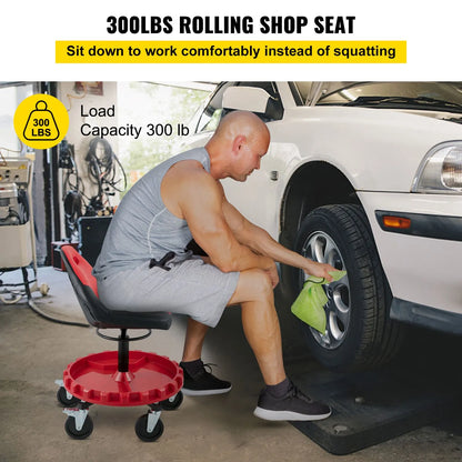 Rolling Garage Stool 300LBS Adjustable Mechanic Work Shop Seat w/Casters - Image 2