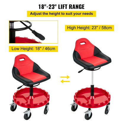 Rolling Garage Stool 300LBS Adjustable Mechanic Work Shop Seat w/Casters - Image 3