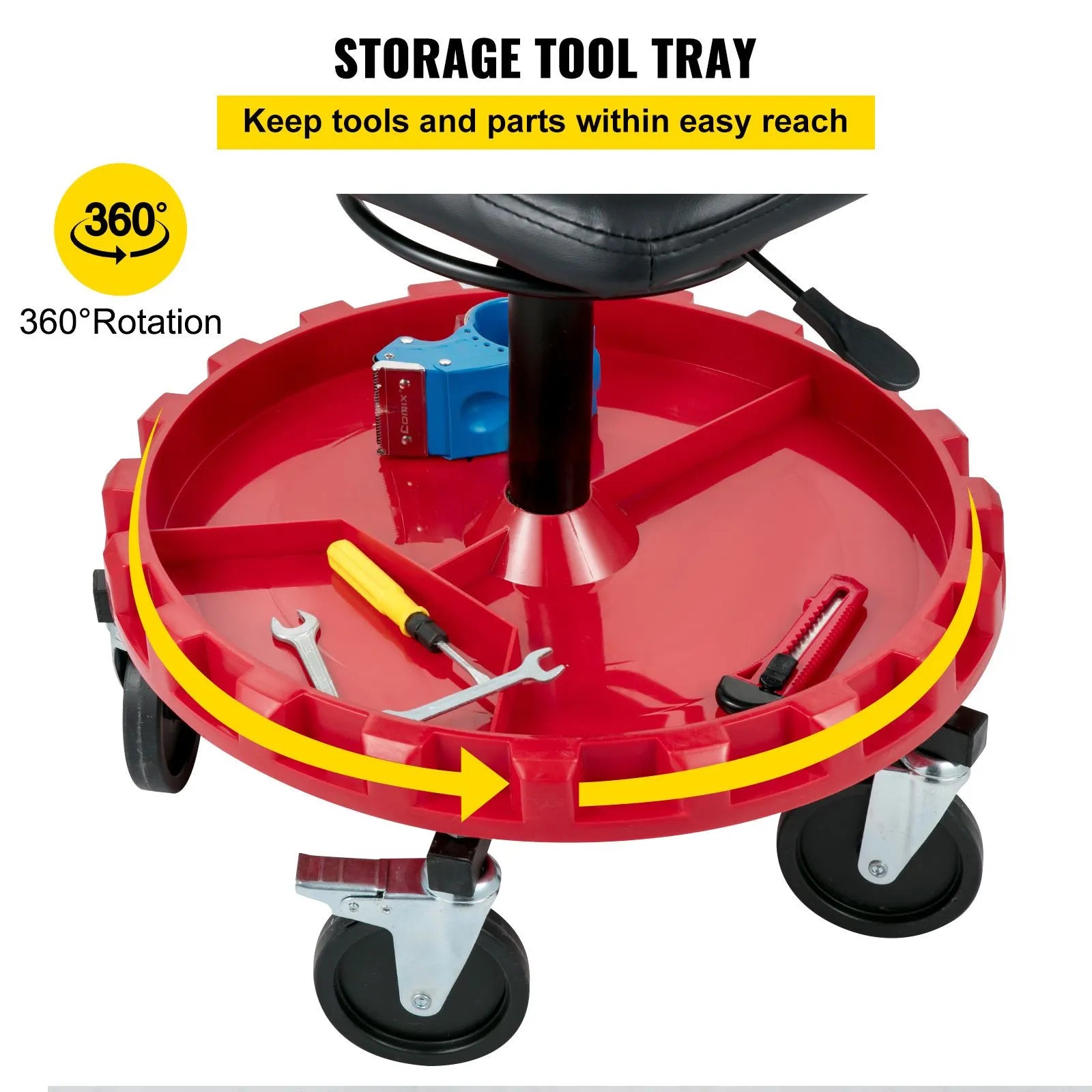 Rolling Garage Stool 300LBS Adjustable Mechanic Work Shop Seat w/Casters - Image 4