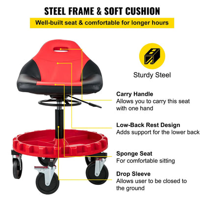 Rolling Garage Stool 300LBS Adjustable Mechanic Work Shop Seat w/Casters - Image 6