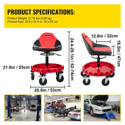 Rolling Garage Stool 300LBS Adjustable Mechanic Work Shop Seat w/Casters - Image 7