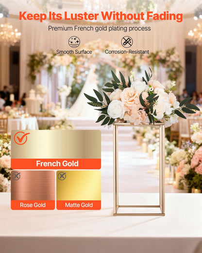 Wedding Flower Stand, 10PCS 40cm Column Flower Stand, Floral Stands with Acrylic Laminate, Gold Rectangular Floral Display Rack for Wedding, Party, Birthday, Home, Gold Centerpiece Stands - Image 4