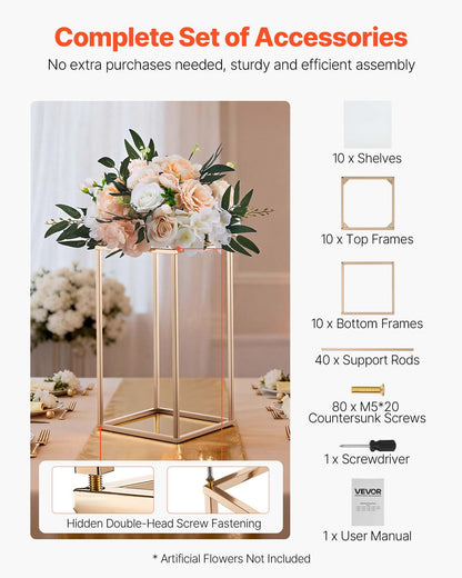 Wedding Flower Stand, 10PCS 40cm Column Flower Stand, Floral Stands with Acrylic Laminate, Gold Rectangular Floral Display Rack for Wedding, Party, Birthday, Home, Gold Centerpiece Stands - Image 5