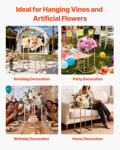 Wedding Flower Stand, 10PCS 40cm Column Flower Stand, Floral Stands with Acrylic Laminate, Gold Rectangular Floral Display Rack for Wedding, Party, Birthday, Home, Gold Centerpiece Stands - Image 6