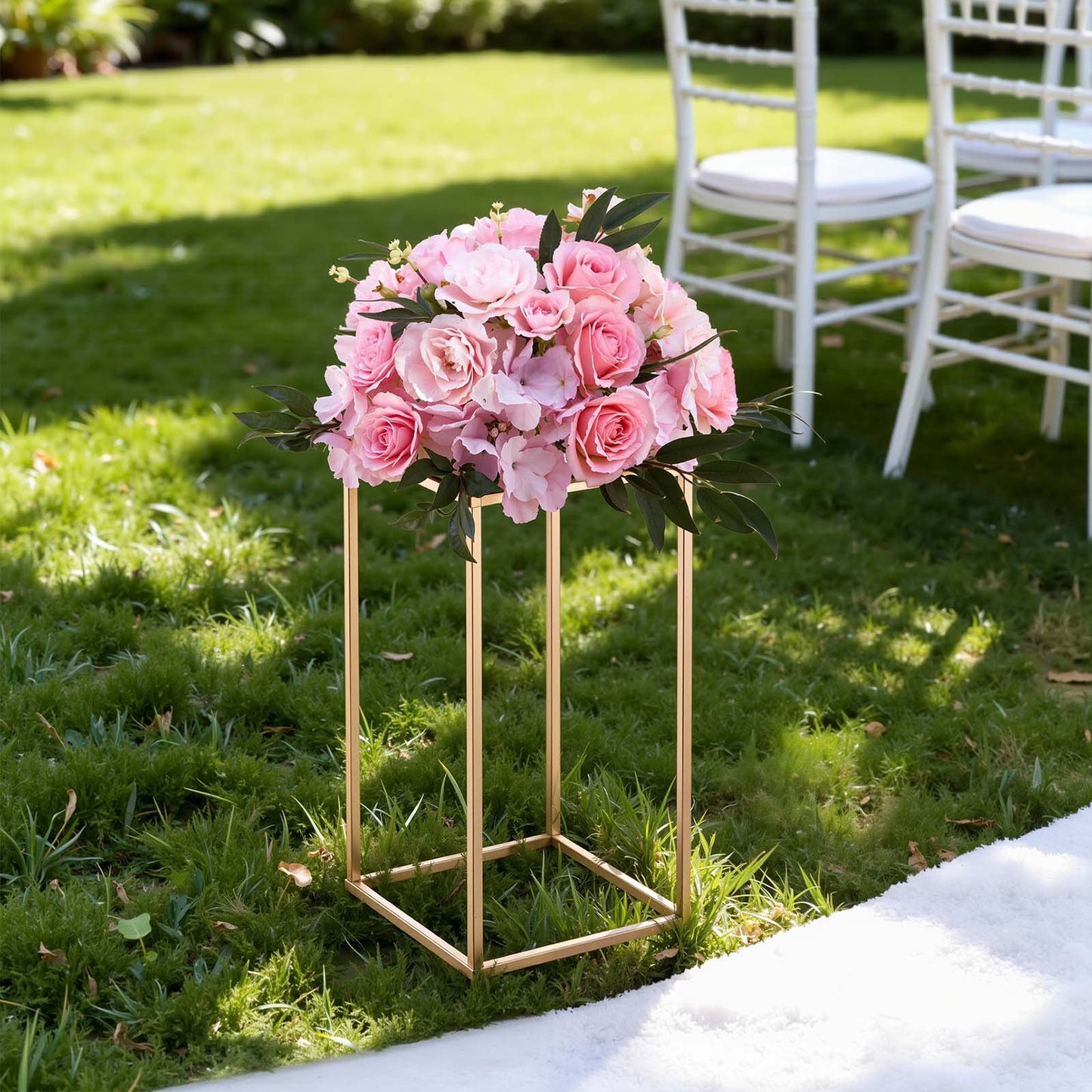 Wedding Flower Stand, 10PCS 40cm Column Flower Stand, Floral Stands with Acrylic Laminate, Gold Rectangular Floral Display Rack for Wedding, Party, Birthday, Home, Gold Centerpiece Stands - Image 8
