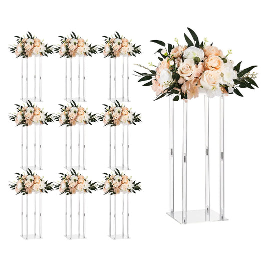 Wedding Flower Stand, 10PCS 50cm Column Flower Stand, Floral Stands with Acrylic Laminate, Cylindrical Cubic Floral Display Rack for Wedding, Party, Birthday, Home, Centerpiece Stands