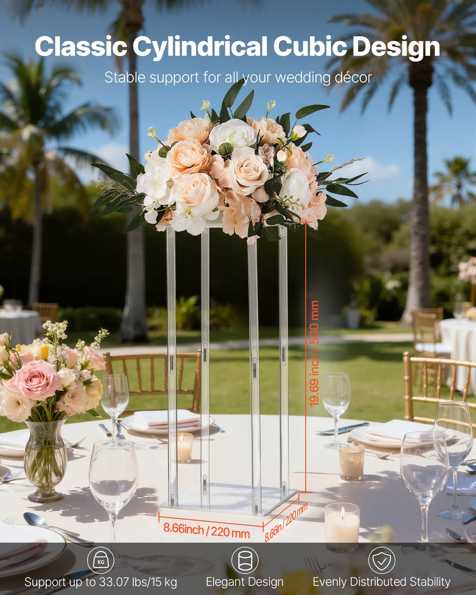 Wedding Flower Stand, 10PCS 50cm Column Flower Stand, Floral Stands with Acrylic Laminate, Cylindrical Cubic Floral Display Rack for Wedding, Party, Birthday, Home, Centerpiece Stands - Image 2
