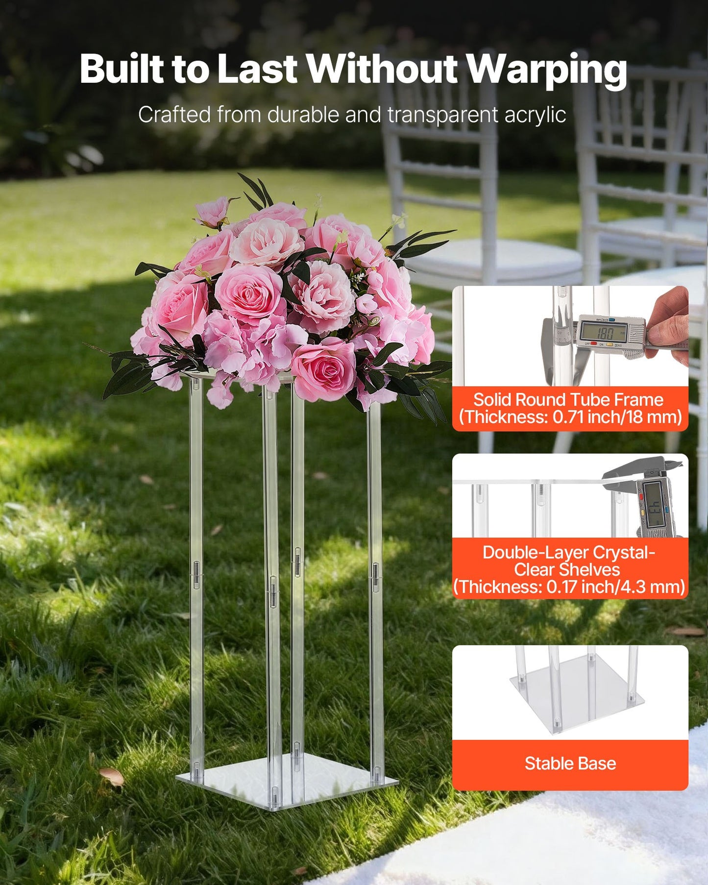 Wedding Flower Stand, 10PCS 50cm Column Flower Stand, Floral Stands with Acrylic Laminate, Cylindrical Cubic Floral Display Rack for Wedding, Party, Birthday, Home, Centerpiece Stands - Image 3