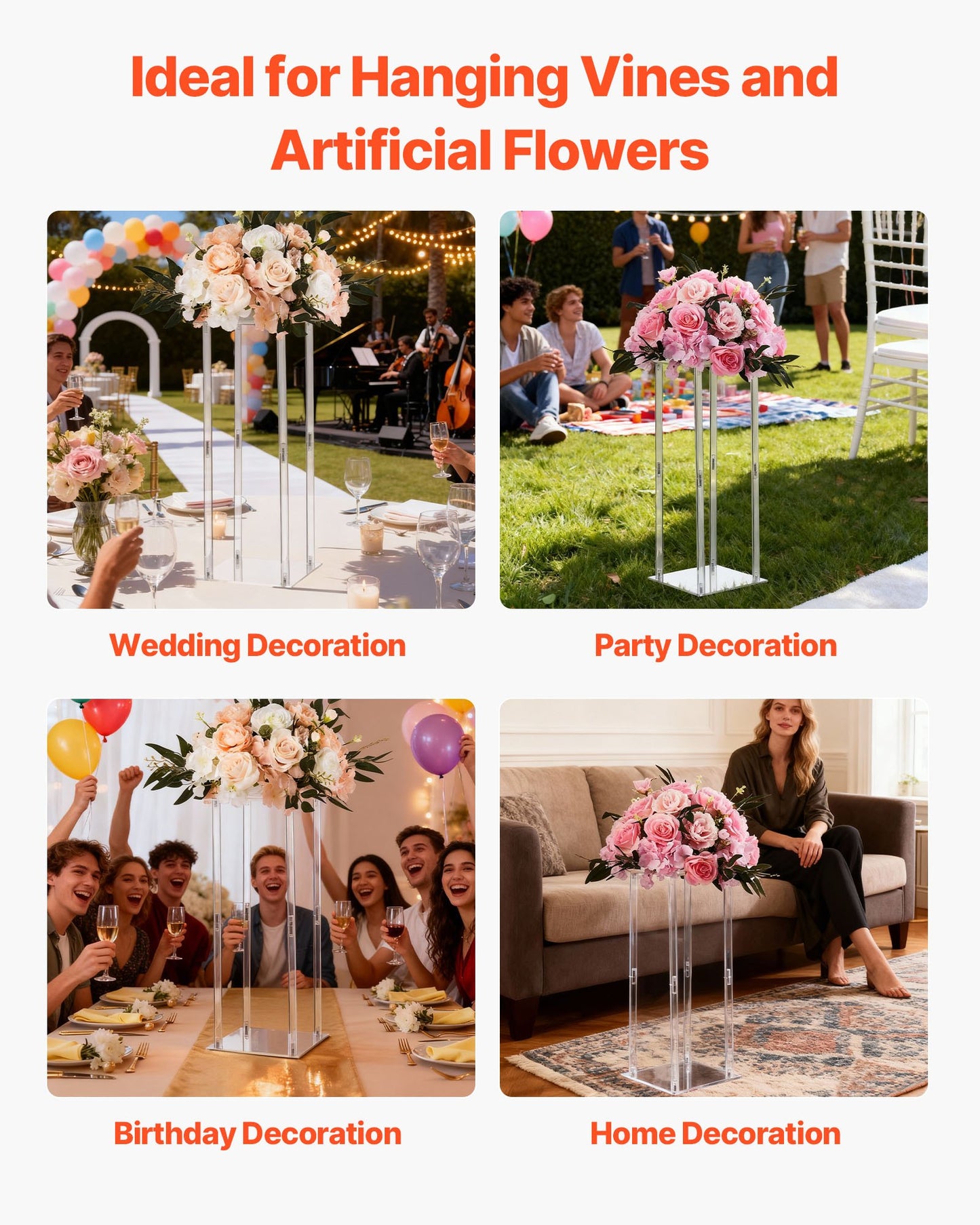 Wedding Flower Stand, 10PCS 50cm Column Flower Stand, Floral Stands with Acrylic Laminate, Cylindrical Cubic Floral Display Rack for Wedding, Party, Birthday, Home, Centerpiece Stands - Image 6