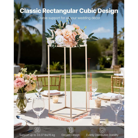 Wedding Flower Stand, 10PCS 60cm Column Flower Stand, Floral Stands with Acrylic Laminate, Gold Rectangular Floral Display Rack for Wedding, Party, Birthday, Home, Gold Centerpiece Stands - Image 2