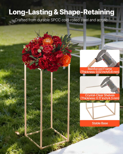 Wedding Flower Stand, 10PCS 60cm Column Flower Stand, Floral Stands with Acrylic Laminate, Gold Rectangular Floral Display Rack for Wedding, Party, Birthday, Home, Gold Centerpiece Stands - Image 3