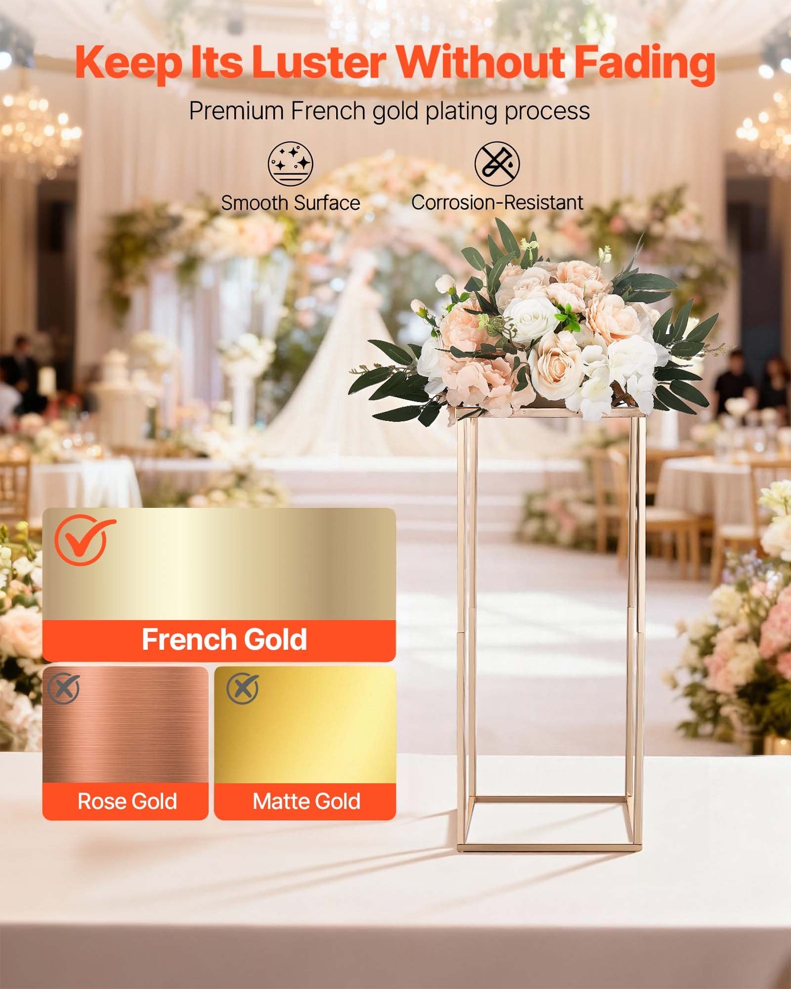 Wedding Flower Stand, 10PCS 60cm Column Flower Stand, Floral Stands with Acrylic Laminate, Gold Rectangular Floral Display Rack for Wedding, Party, Birthday, Home, Gold Centerpiece Stands - Image 4