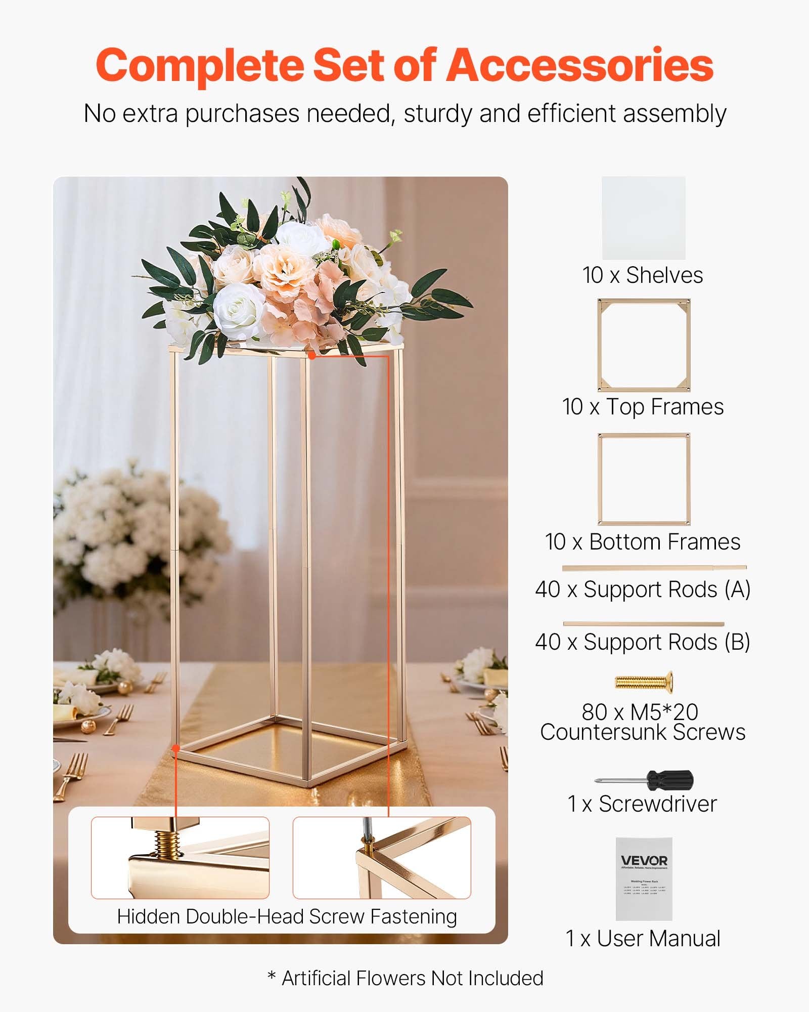 Wedding Flower Stand, 10PCS 60cm Column Flower Stand, Floral Stands with Acrylic Laminate, Gold Rectangular Floral Display Rack for Wedding, Party, Birthday, Home, Gold Centerpiece Stands - Image 5