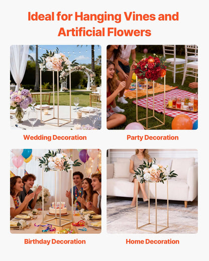 Wedding Flower Stand, 10PCS 60cm Column Flower Stand, Floral Stands with Acrylic Laminate, Gold Rectangular Floral Display Rack for Wedding, Party, Birthday, Home, Gold Centerpiece Stands - Image 6