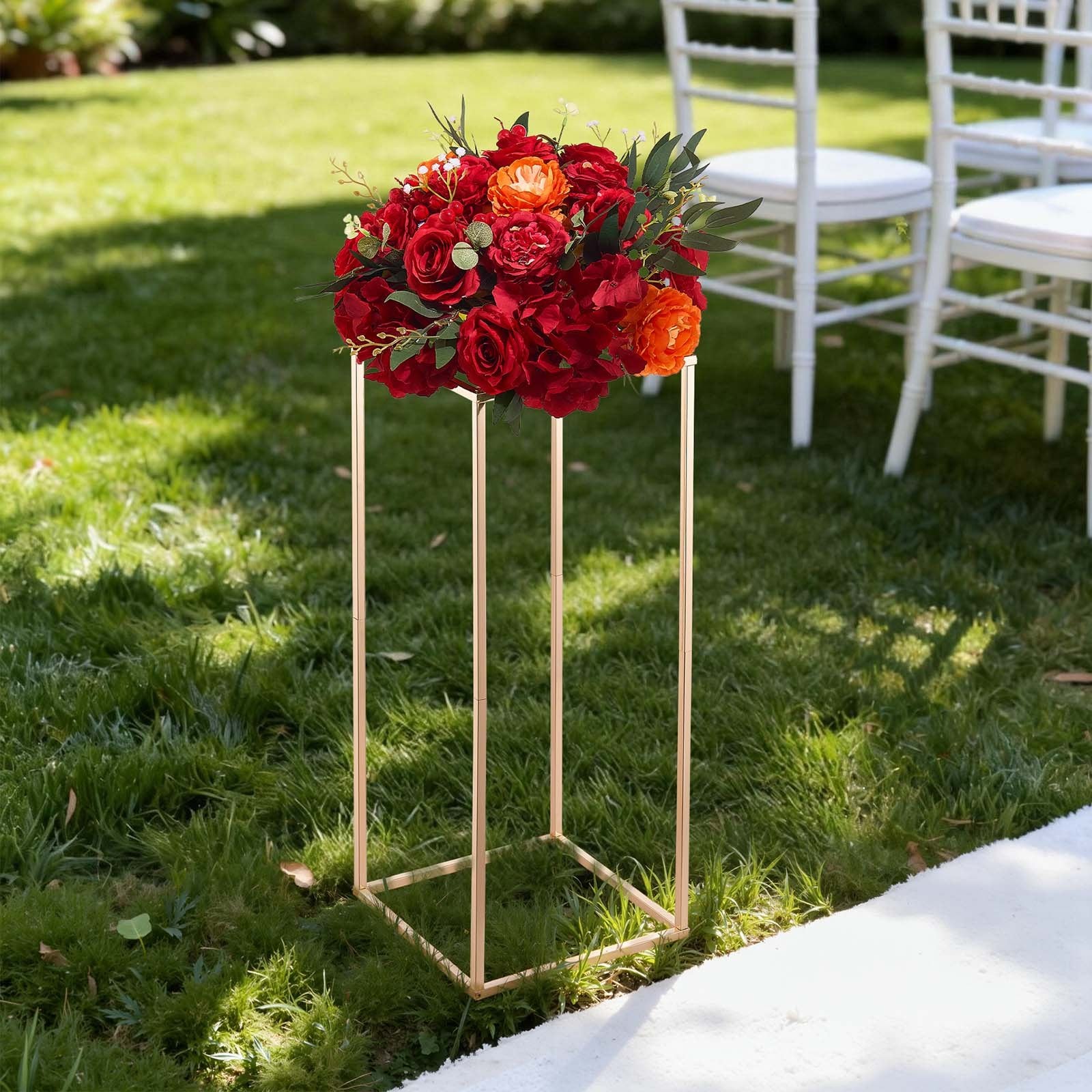 Wedding Flower Stand, 10PCS 60cm Column Flower Stand, Floral Stands with Acrylic Laminate, Gold Rectangular Floral Display Rack for Wedding, Party, Birthday, Home, Gold Centerpiece Stands - Image 8