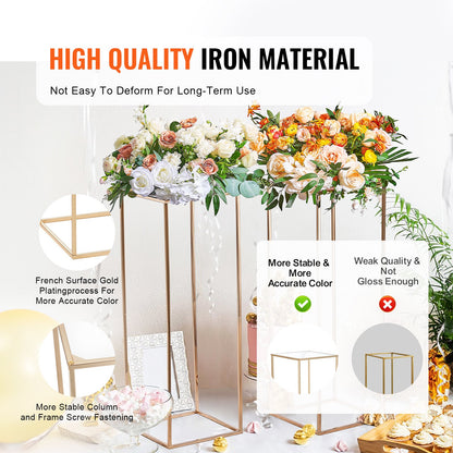 10PCS 31.5inch/80cm High Wedding Flower Stand, With Acrylic Laminate,Metal Vase Column Geometric Centerpiece Stands, Gold Rectangular Floral Display Rack for Events Reception, Party Decoration - Image 3