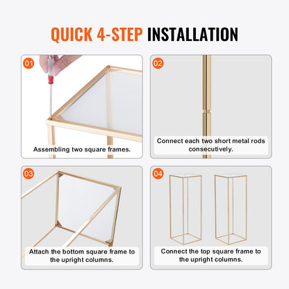 10PCS 31.5inch/80cm High Wedding Flower Stand, With Acrylic Laminate,Metal Vase Column Geometric Centerpiece Stands, Gold Rectangular Floral Display Rack for Events Reception, Party Decoration - Image 5