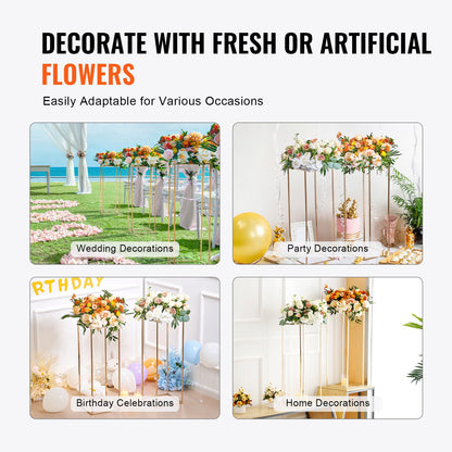 10PCS 31.5inch/80cm High Wedding Flower Stand, With Acrylic Laminate,Metal Vase Column Geometric Centerpiece Stands, Gold Rectangular Floral Display Rack for Events Reception, Party Decoration - Image 6