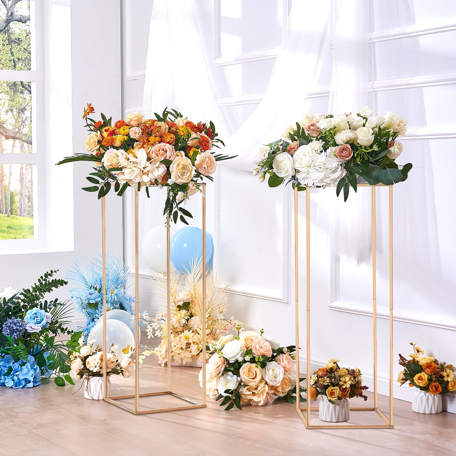 10PCS 31.5inch/80cm High Wedding Flower Stand, With Acrylic Laminate,Metal Vase Column Geometric Centerpiece Stands, Gold Rectangular Floral Display Rack for Events Reception, Party Decoration - Image 8