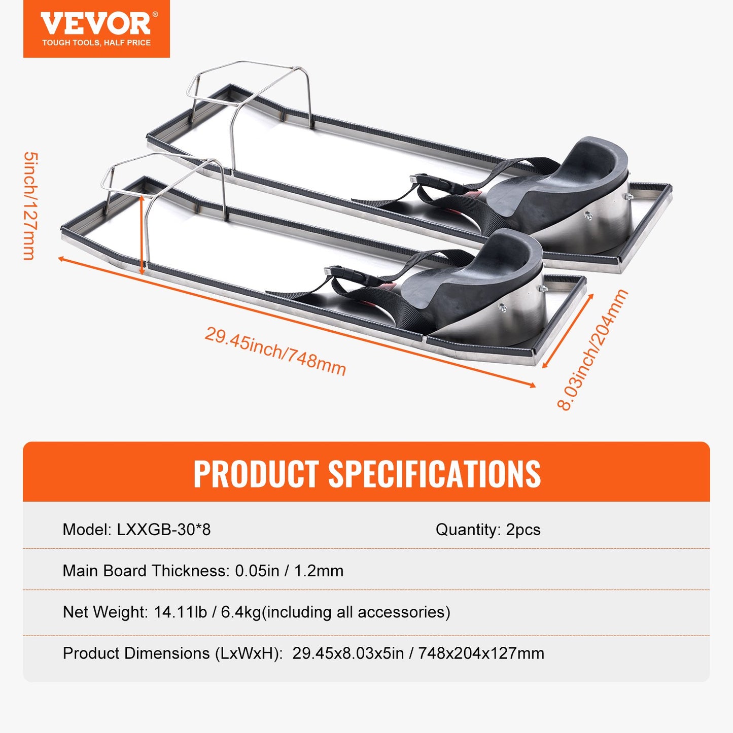 Concrete Knee Boards Stainless Steel, 30'' x 8'' Concrete Sliders, Knee Boards For Concrete, Concrete Knee Pads Moving Sliders, with Knee Pads & Board Straps for Cement and Concrete Finishing - Image 7
