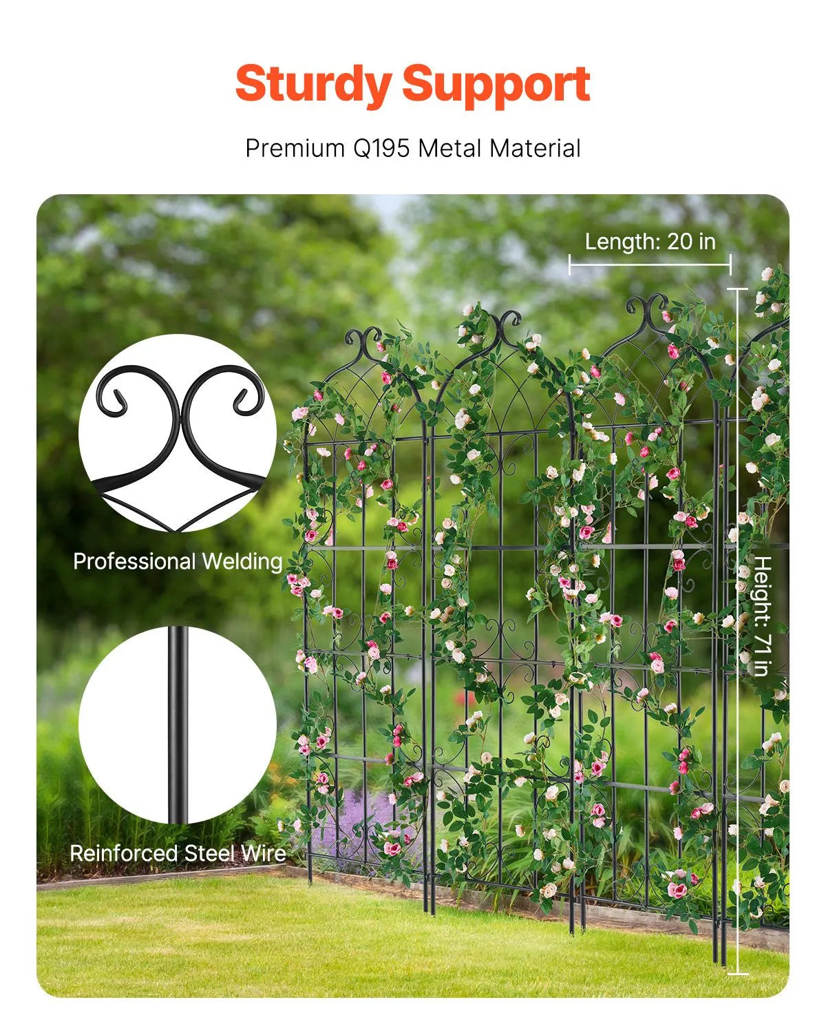 4 Packs Metal Garden Trellis for Climbing Plant Support 71x20 in Rustproof - Image 2